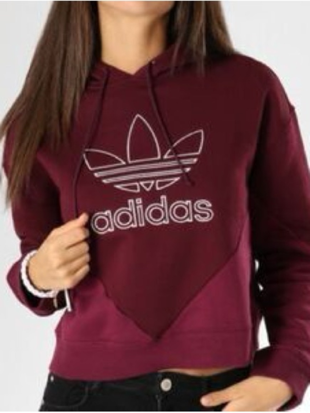 Adidas Women's Maroon/Burgundy Cropped Hoodie Sweatshirt M